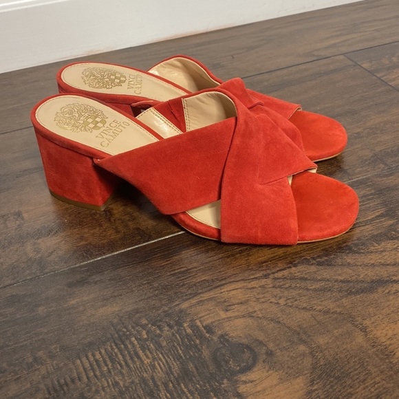 Vince Camuto | Shoes | Vince Camuto Stania Red Suede Leather Block Heel ...